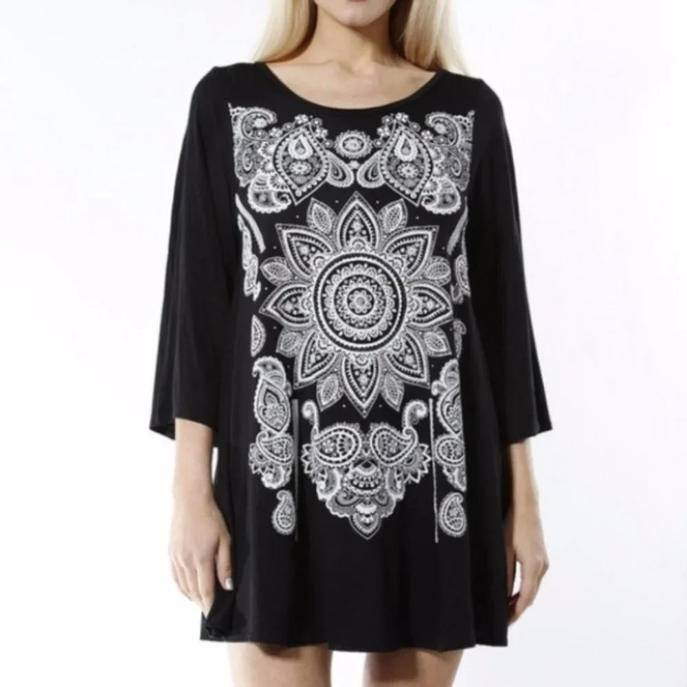 Womens Soft Black Tunic Mini Dress - Picture 2 of 3